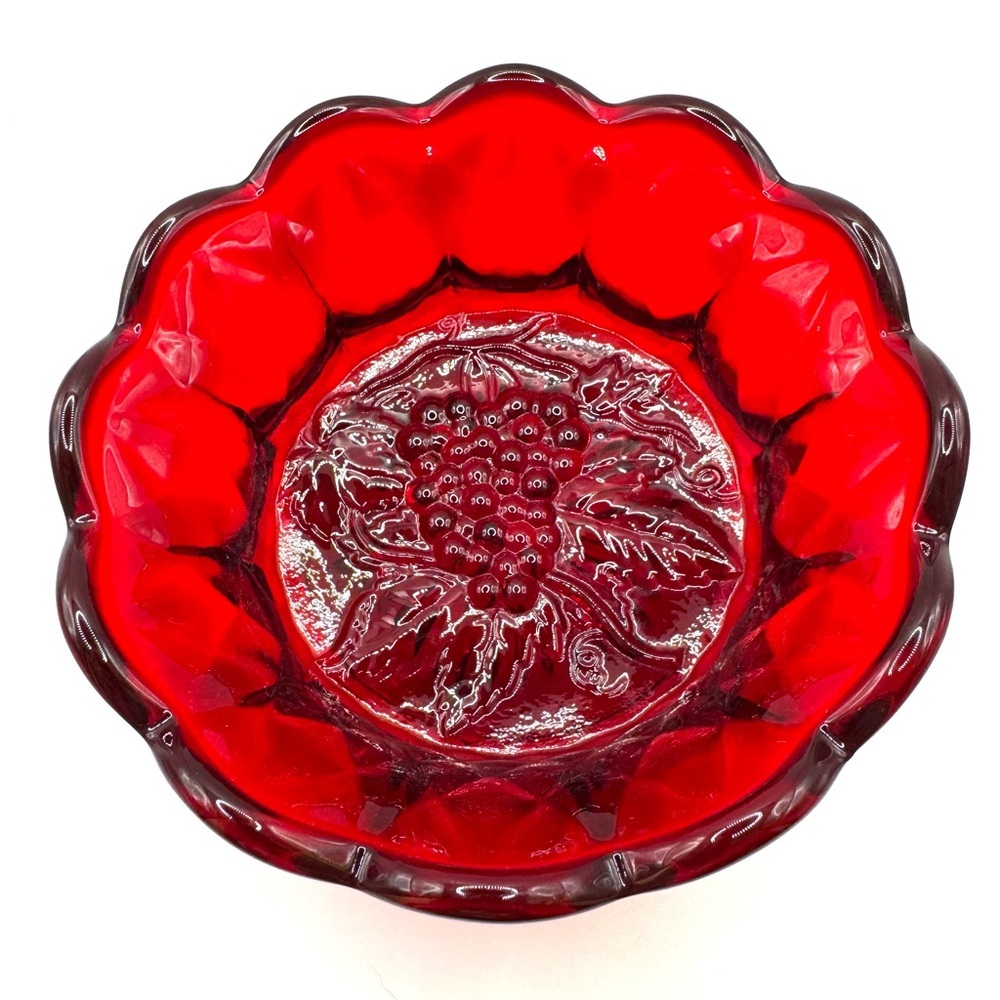 Fenton Red Glass Bowl with Grape Design